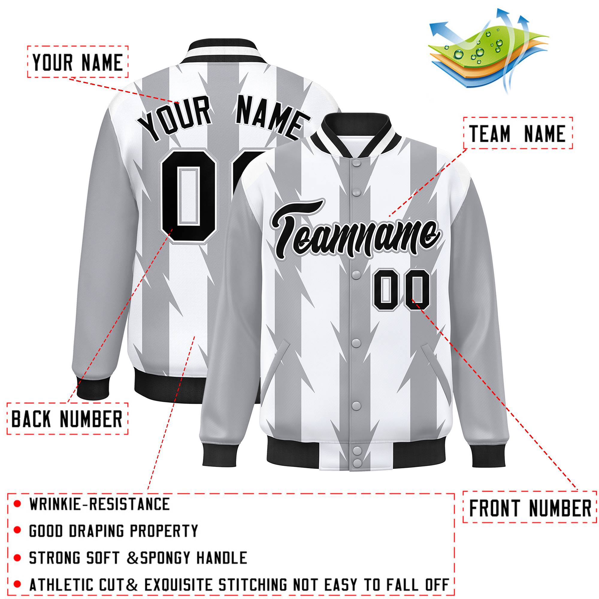 Custom White White Varsity Full-Snap Blade Pattern Raglan Sleeves Letterman Baseball Jacket