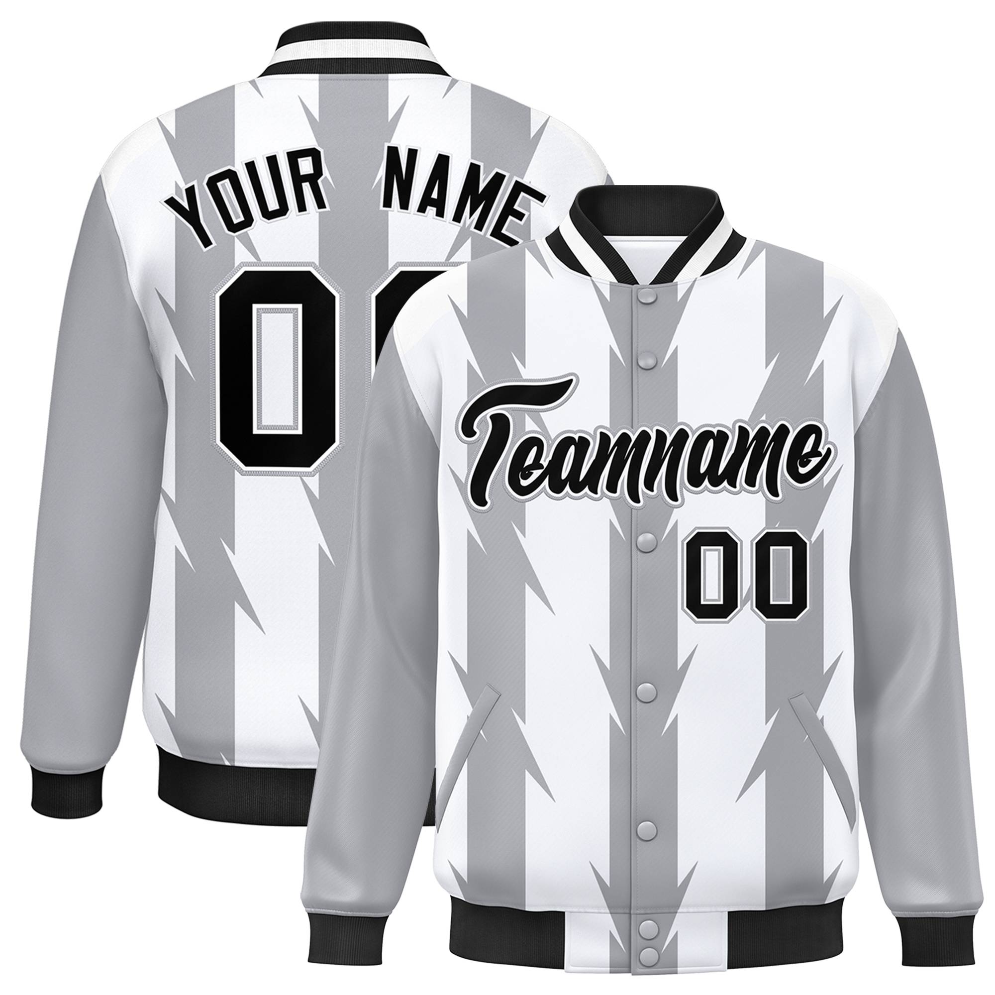 Custom White White Varsity Full-Snap Blade Pattern Raglan Sleeves Letterman Baseball Jacket