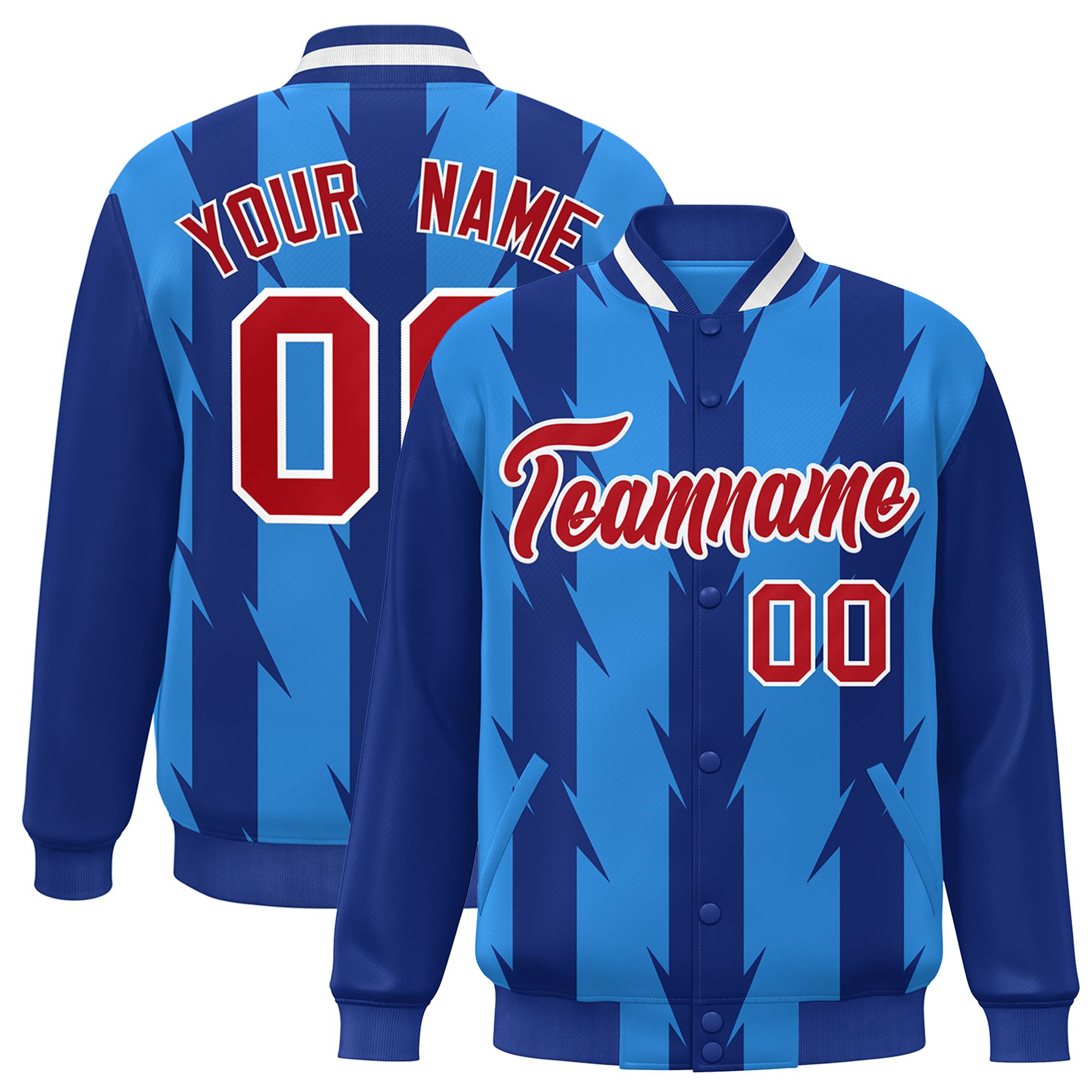 Custom Powder Blue Powder Blue Varsity Full-Snap Blade Pattern Raglan Sleeves Letterman Baseball Jacket