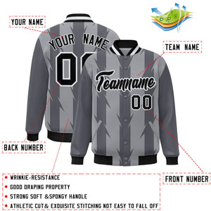 Custom Gray Gray Varsity Full-Snap Blade Pattern Raglan Sleeves Letterman Baseball Jacket