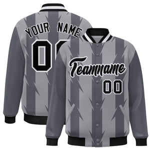 Custom Gray Gray Varsity Full-Snap Blade Pattern Raglan Sleeves Letterman Baseball Jacket