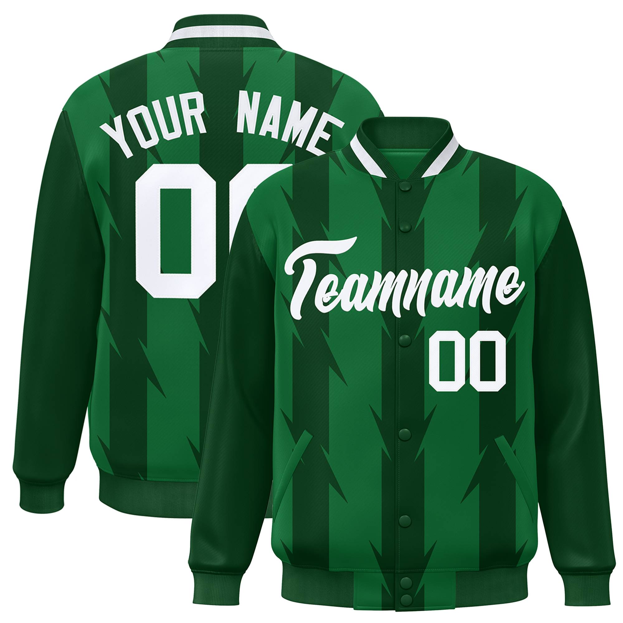 Custom Kelly Green Kelly Green Varsity Full-Snap Blade Pattern Raglan Sleeves Letterman Baseball Jacket