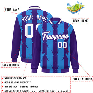 Custom Powder Blue Powder Blue Varsity Full-Snap Blade Pattern Raglan Sleeves Letterman Baseball Jacket