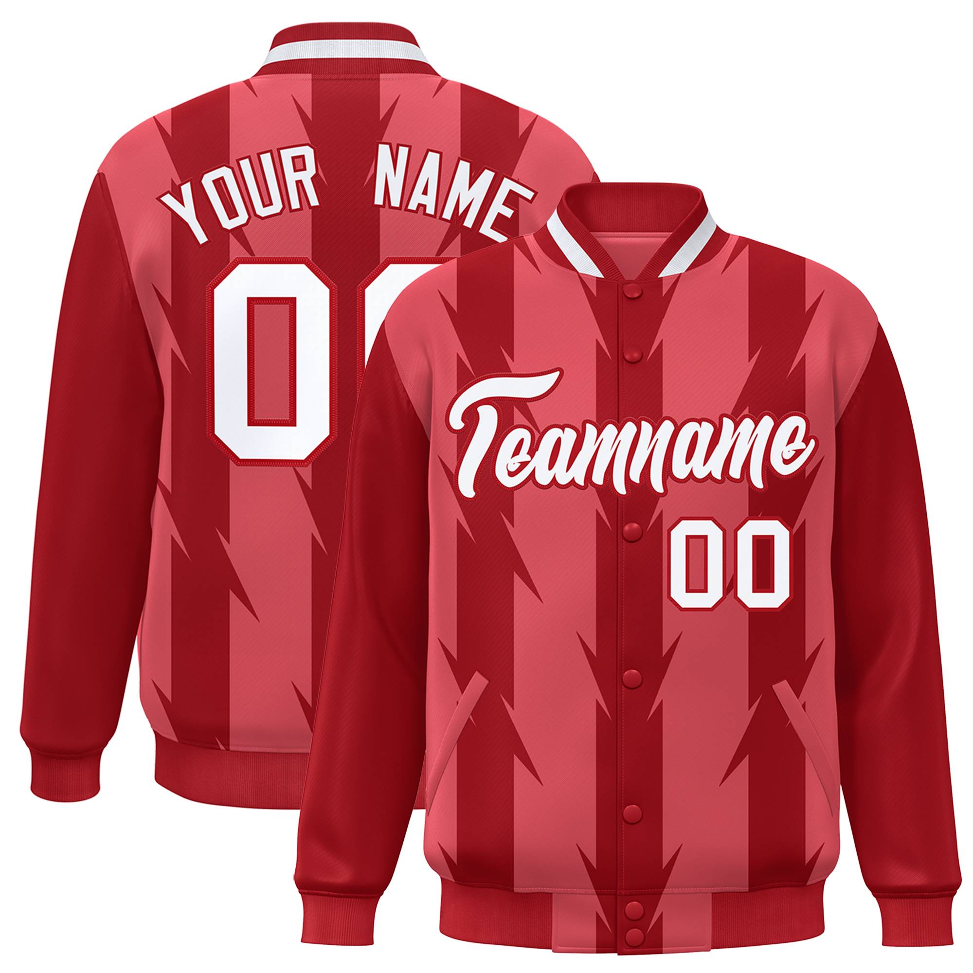 Custom Light Red Light Red Varsity Full-Snap Blade Pattern Raglan Sleeves Letterman Baseball Jacket