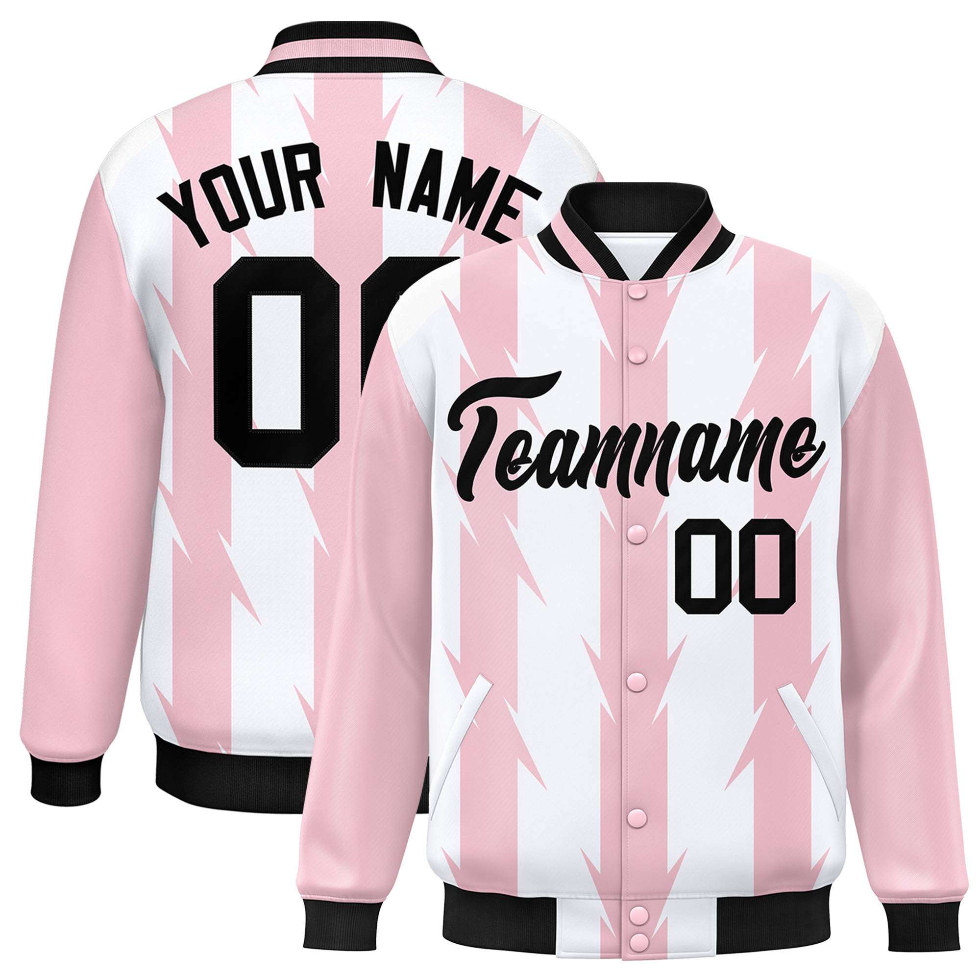 Custom White White Varsity Full-Snap Blade Pattern Raglan Sleeves Letterman Baseball Jacket