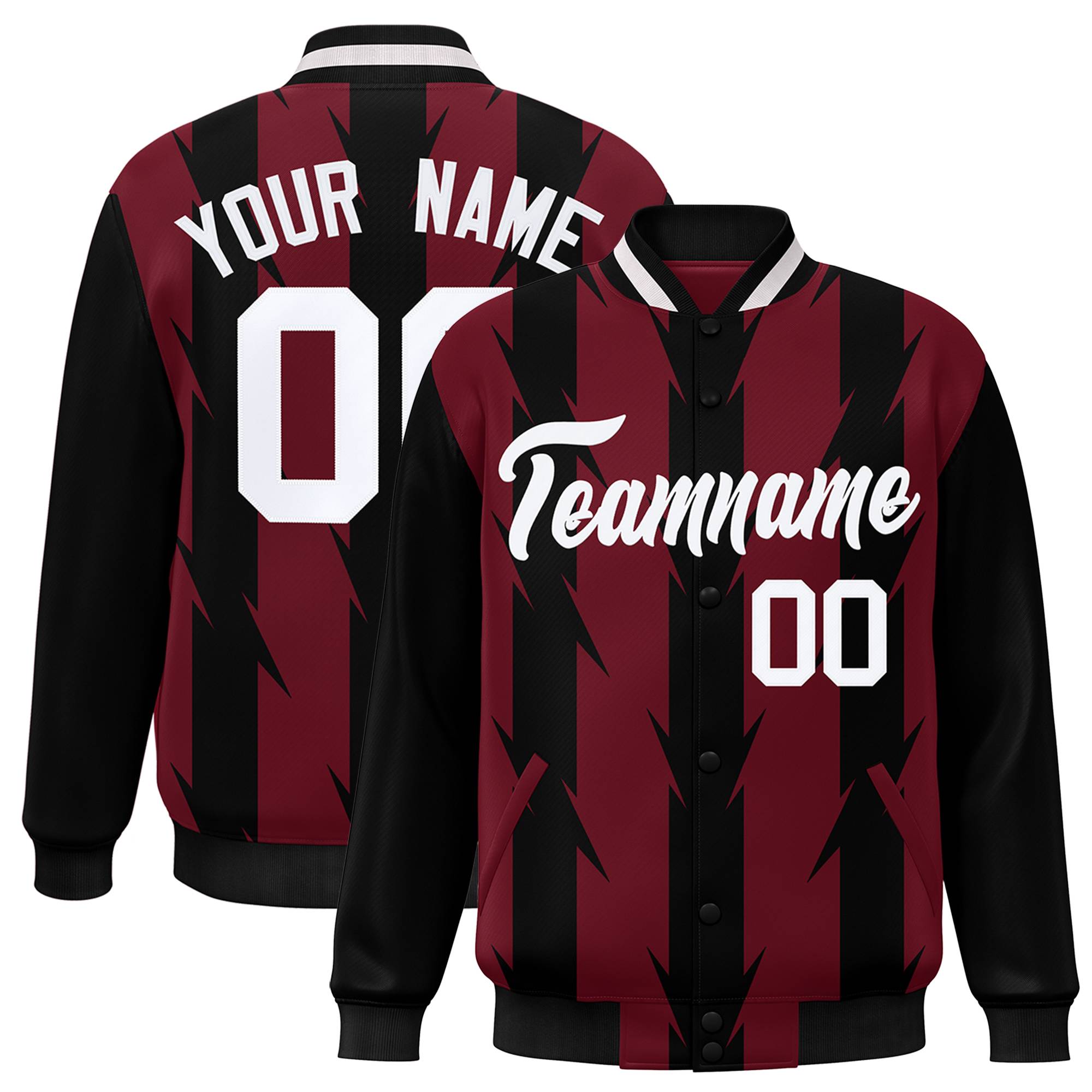 Custom Crimson Crimson Varsity Full-Snap Blade Pattern Raglan Sleeves Letterman Baseball Jacket