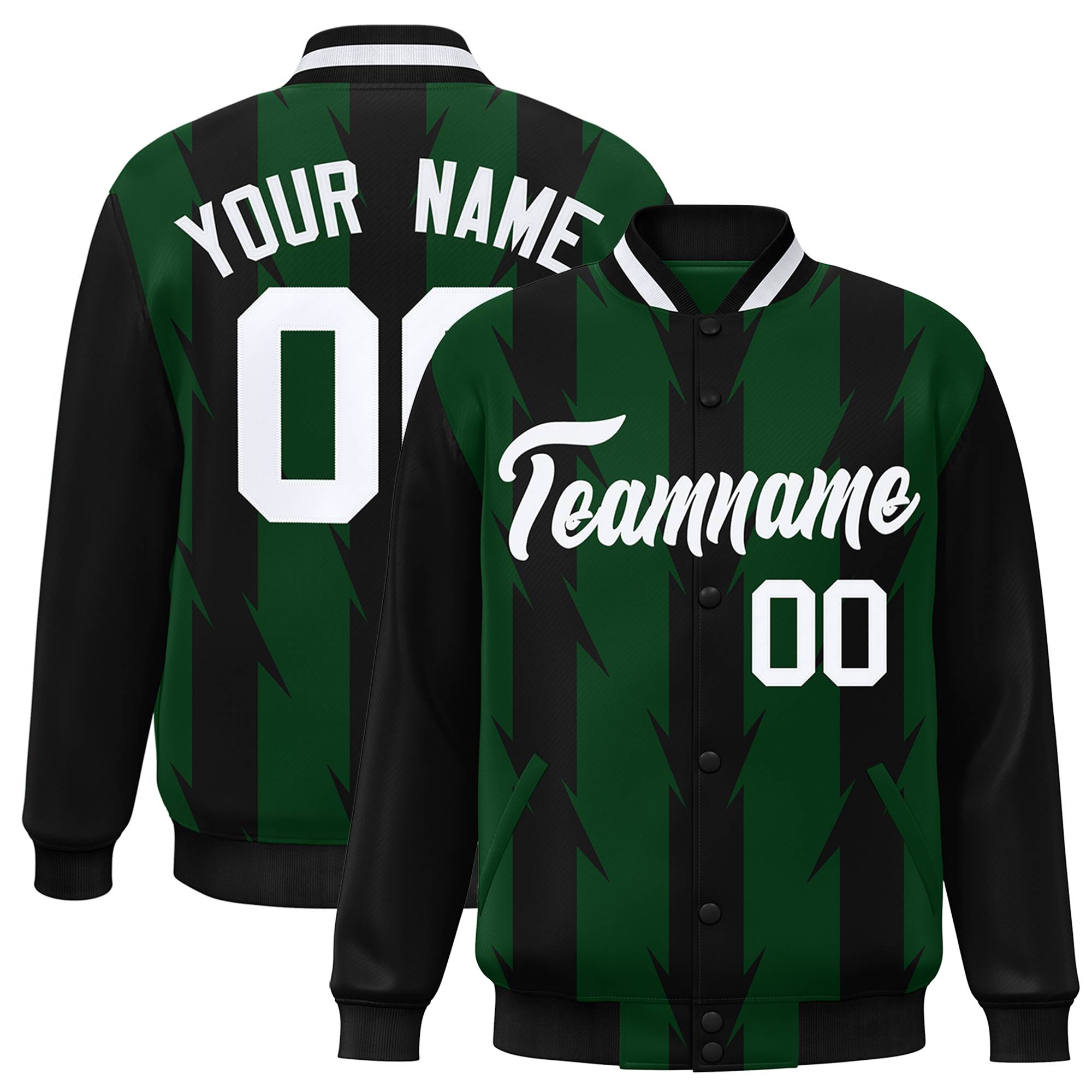 Custom Green Green Varsity Full-Snap Blade Pattern Raglan Sleeves Letterman Baseball Jacket