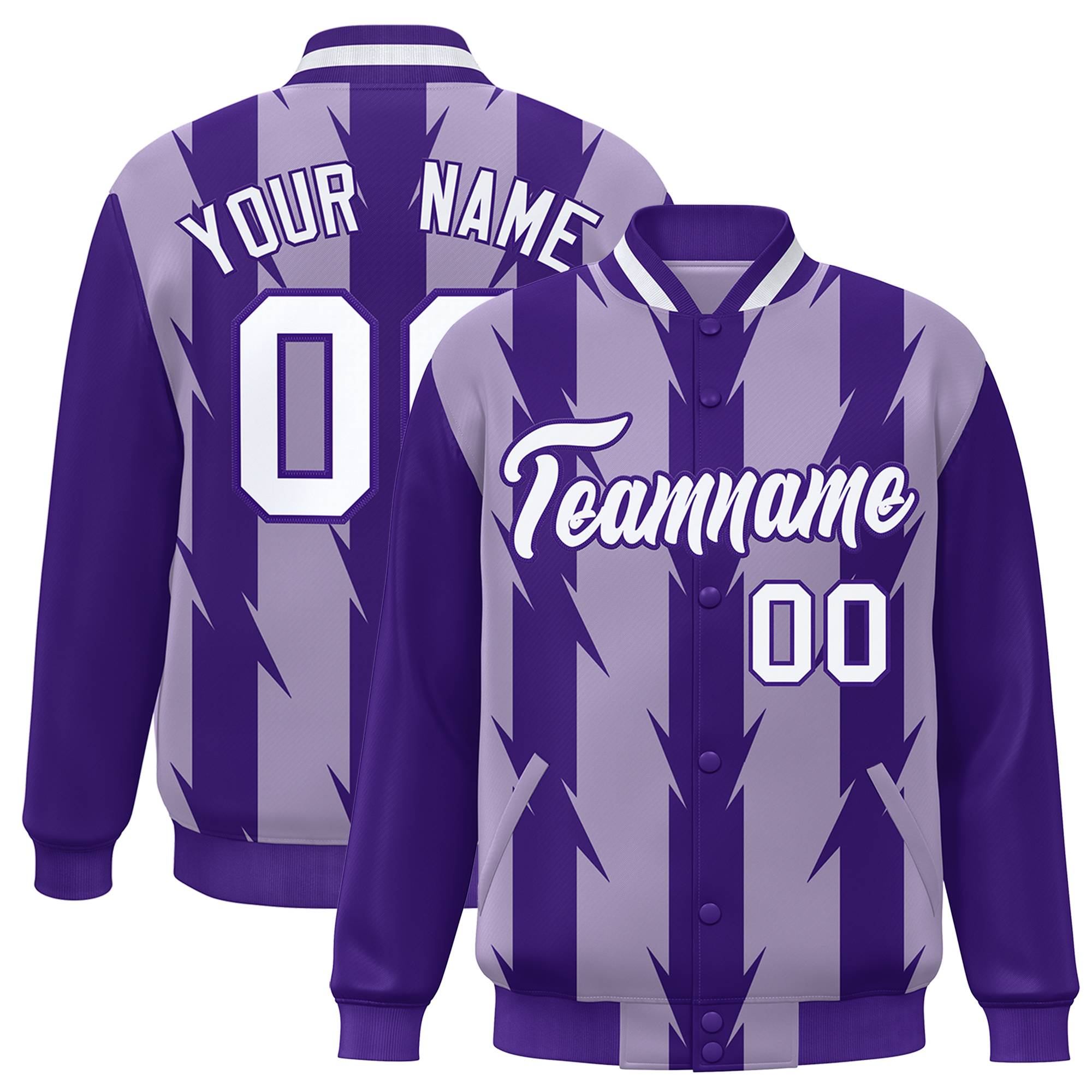 Custom Light Purple Light Purple Varsity Full-Snap Blade Pattern Raglan Sleeves Letterman Baseball Jacket