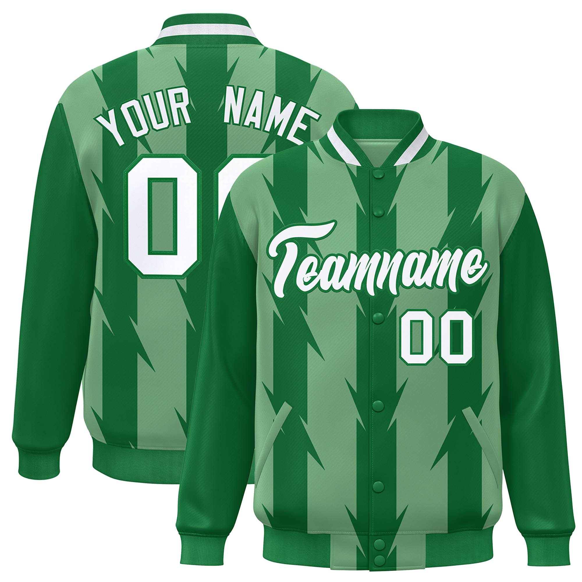 Custom Green Green Varsity Full-Snap Blade Pattern Raglan Sleeves Letterman Baseball Jacket