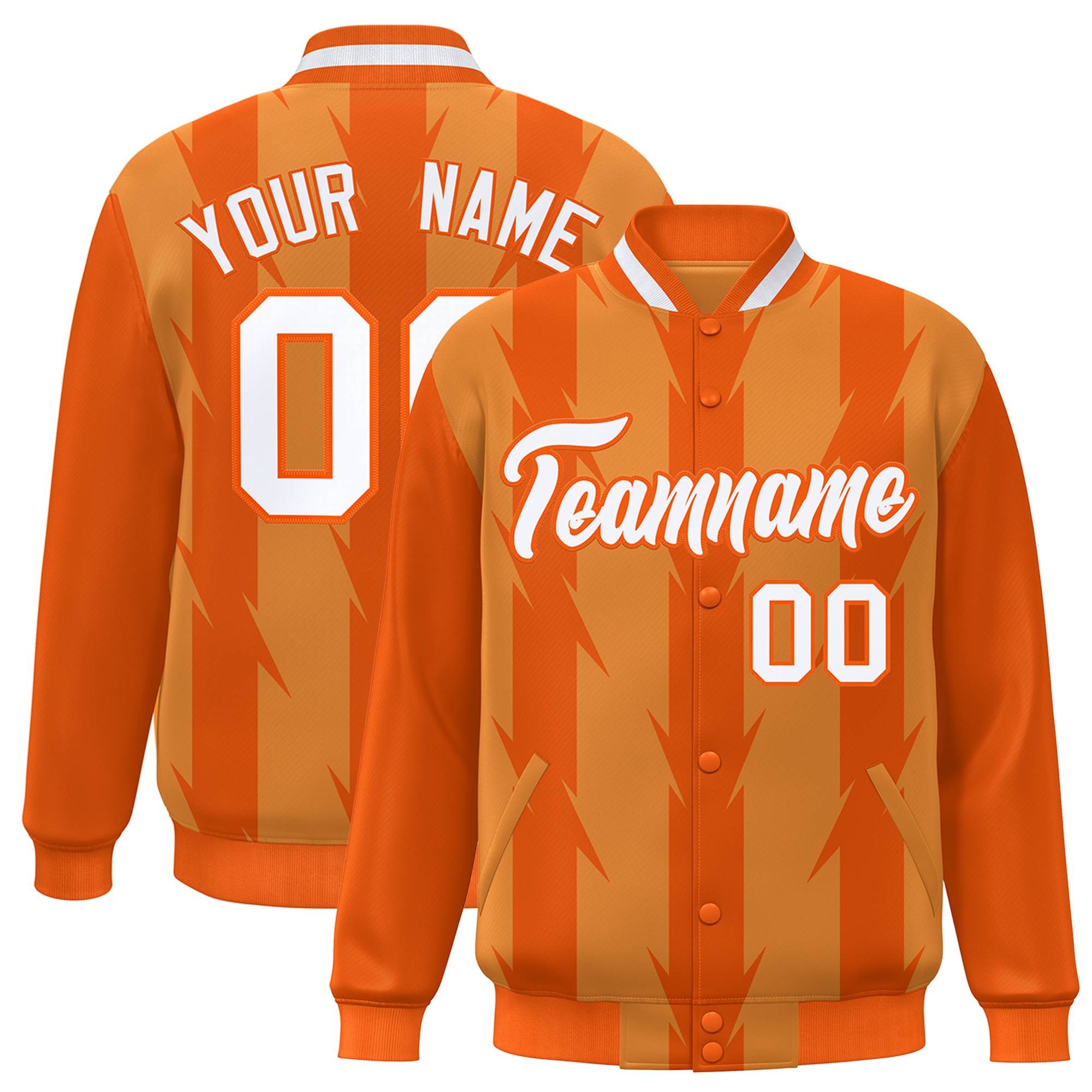 Custom Orange Orange Varsity Full-Snap Blade Pattern Raglan Sleeves Letterman Baseball Jacket