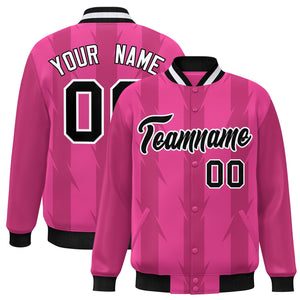 Custom Pink Pink Varsity Full-Snap Blade Pattern Raglan Sleeves Letterman Baseball Jacket