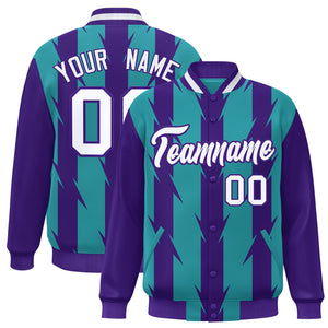 Custom Aqua Aqua Varsity Full-Snap Blade Pattern Raglan Sleeves Letterman Baseball Jacket