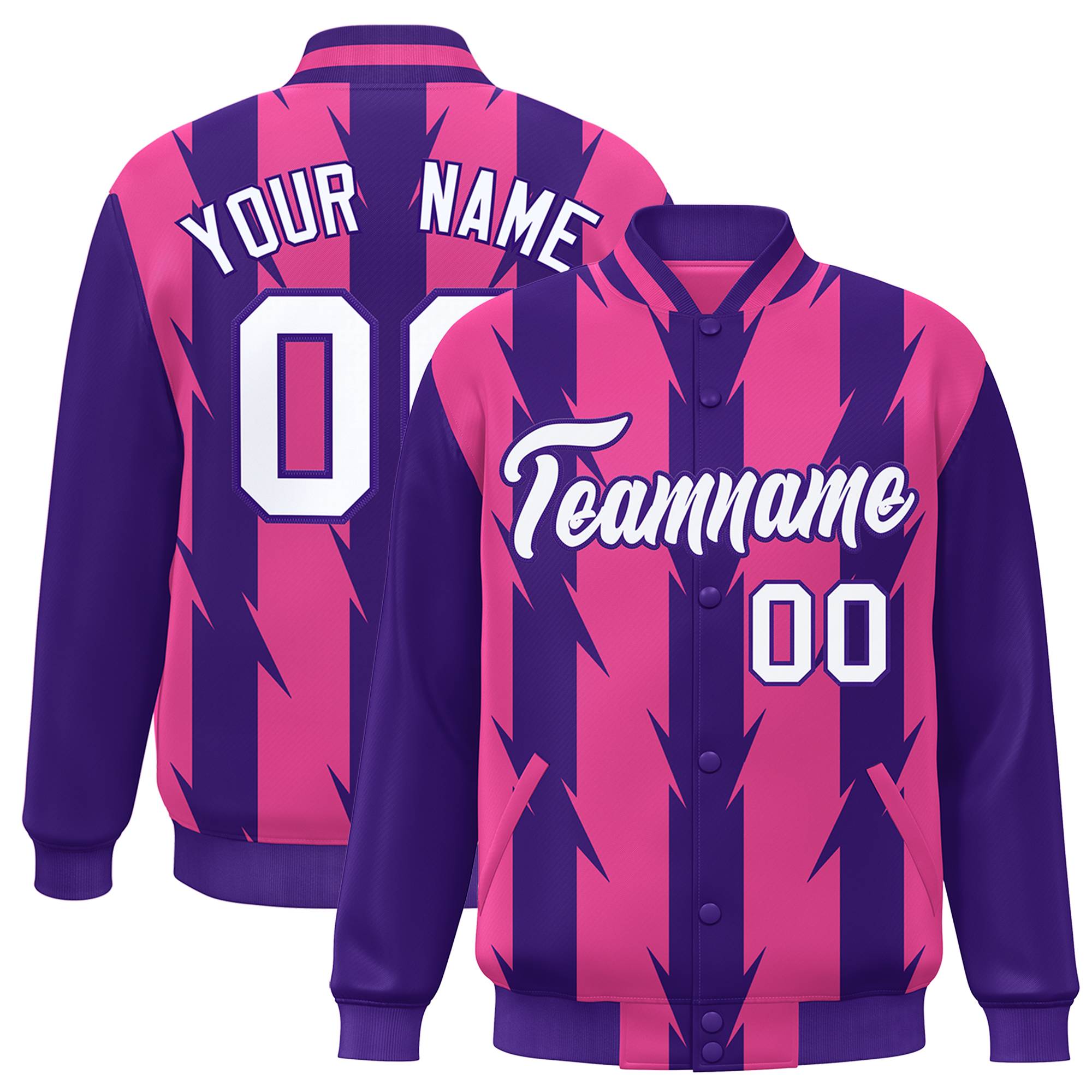 Custom Pink Pink Varsity Full-Snap Blade Pattern Raglan Sleeves Letterman Baseball Jacket