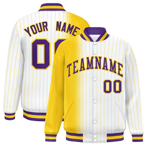 Custom White Gold Gradient Varsity Full-Snap Pinstripe Letterman Baseball Jacket