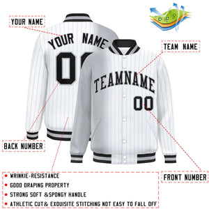 Custom White Gray Gradient Varsity Full-Snap Pinstripe Letterman Baseball Jacket