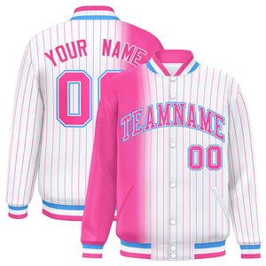 Custom White Pink Gradient Varsity Full-Snap Pinstripe Letterman Baseball Jacket