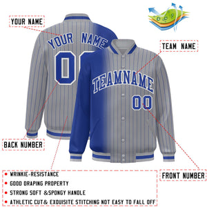 Custom Gray Royal Gradient Varsity Full-Snap Pinstripe Letterman Baseball Jacket