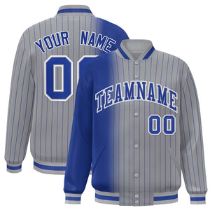 Custom Gray Royal Gradient Varsity Full-Snap Pinstripe Letterman Baseball Jacket