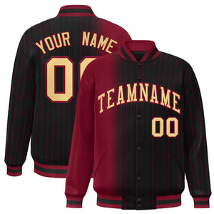 Custom Black Crimson Gradient Varsity Full-Snap Pinstripe Letterman Baseball Jacket