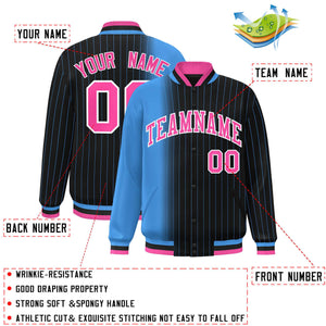 Custom Black Powder Blue Gradient Varsity Full-Snap Pinstripe Letterman Baseball Jacket