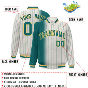 Custom Cream Aqua Gradient Varsity Full-Snap Pinstripe Letterman Baseball Jacket