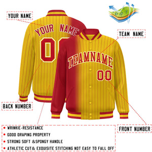 Custom Gold Red Gradient Varsity Full-Snap Pinstripe Letterman Baseball Jacket