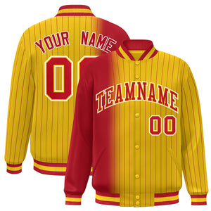 Custom Gold Red Gradient Varsity Full-Snap Pinstripe Letterman Baseball Jacket