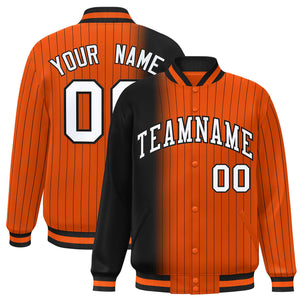 Custom Orange Black Gradient Varsity Full-Snap Pinstripe Letterman Baseball Jacket