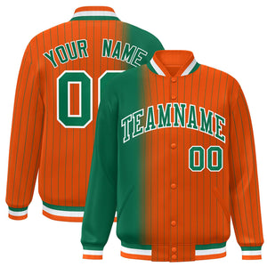 Custom Orange Kelly Green Gradient Varsity Full-Snap Pinstripe Letterman Baseball Jacket