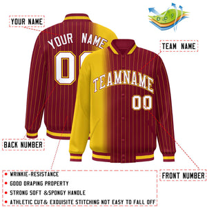 Custom Crimson Gold Gradient Varsity Full-Snap Pinstripe Letterman Baseball Jacket