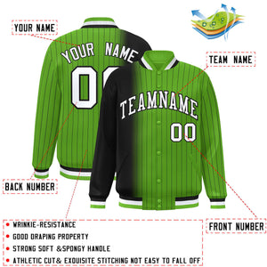 Custom Neon Green Black Gradient Varsity Full-Snap Pinstripe Letterman Baseball Jacket