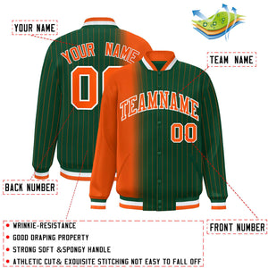 Custom Green Orange Gradient Varsity Full-Snap Pinstripe Letterman Baseball Jacket