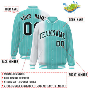 Custom Bright Green White Gradient Varsity Full-Snap Pinstripe Letterman Baseball Jacket