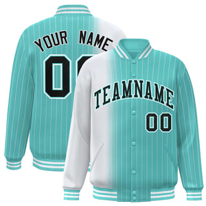 Custom Bright Green White Gradient Varsity Full-Snap Pinstripe Letterman Baseball Jacket