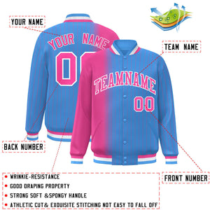 Custom Powder Blue Pink Gradient Varsity Full-Snap Pinstripe Letterman Baseball Jacket