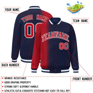 Custom Navy Red Gradient Varsity Full-Snap Pinstripe Letterman Baseball Jacket