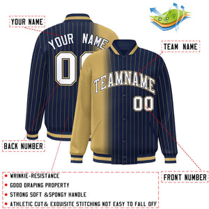 Custom Navy Old Gold Gradient Varsity Full-Snap Pinstripe Letterman Baseball Jacket