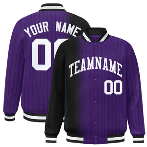 Custom Purple Black Gradient Varsity Full-Snap Pinstripe Letterman Baseball Jacket