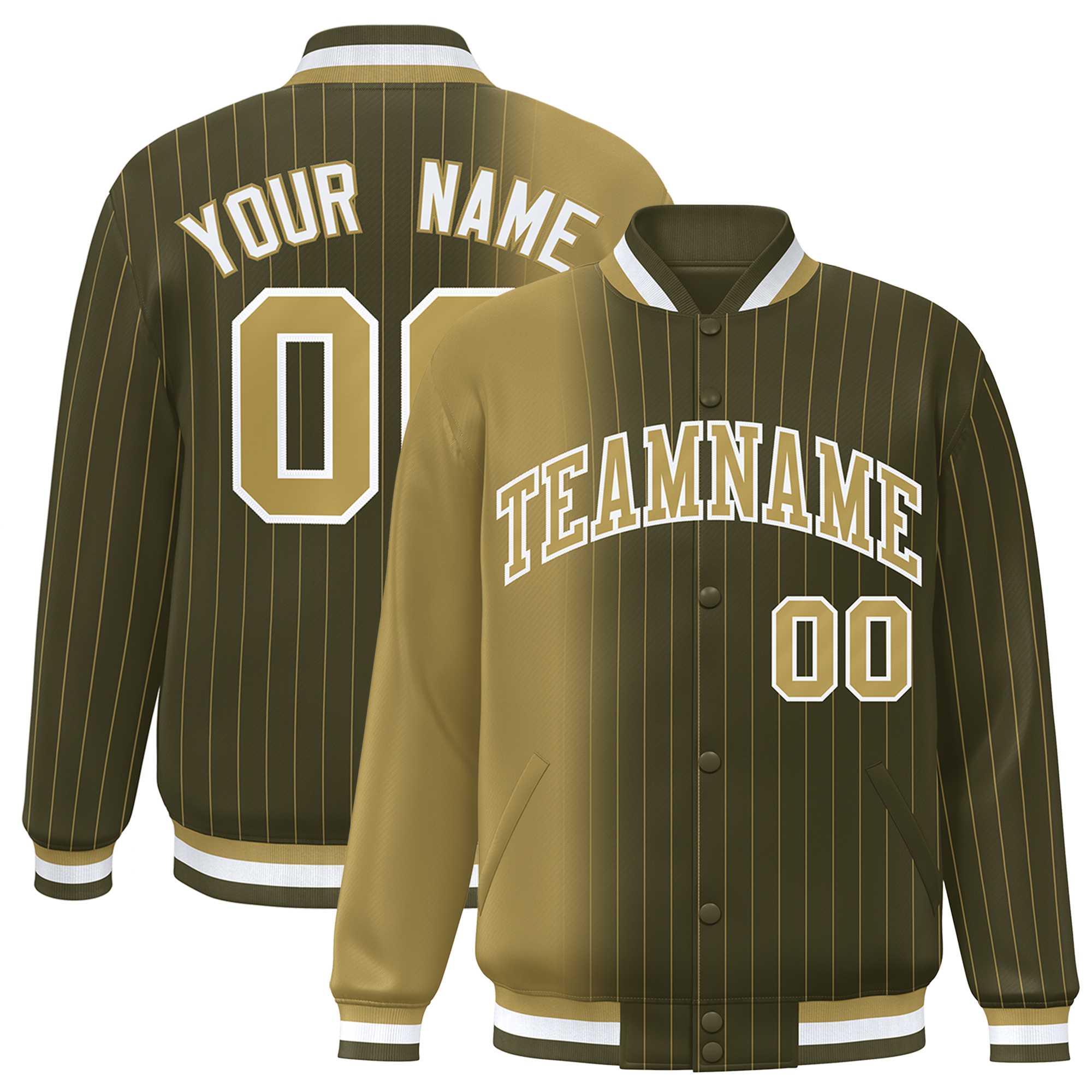 Custom Olive Desert Yellow Gradient Varsity Full-Snap Pinstripe Letterman Baseball Jacket