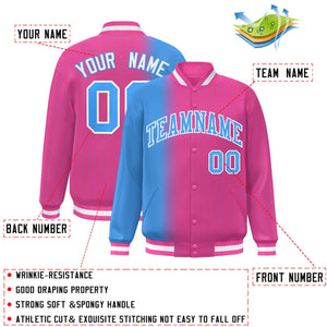 Custom Pink Powder Blue Gradient Varsity Full-Snap Pinstripe Letterman Baseball Jacket