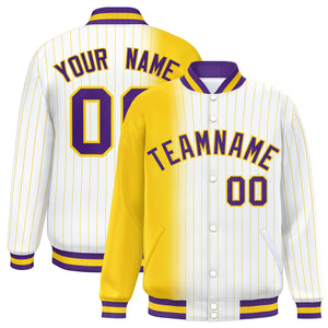 Custom White Gold Gradient Varsity Full-Snap Pinstripe Letterman Baseball Jacket