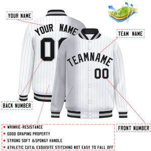 Custom White Gray Gradient Varsity Full-Snap Pinstripe Letterman Baseball Jacket