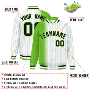 Custom White Green Gradient Varsity Full-Snap Pinstripe Letterman Baseball Jacket