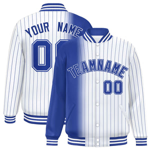 Custom White Royal Gradient Varsity Full-Snap Pinstripe Letterman Baseball Jacket