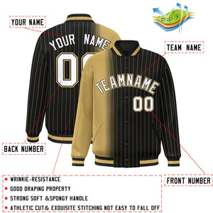 Custom Black Old Gold Gradient Varsity Full-Snap Pinstripe Letterman Baseball Jacket