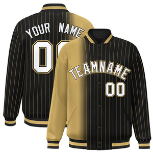 Custom Black Old Gold Gradient Varsity Full-Snap Pinstripe Letterman Baseball Jacket