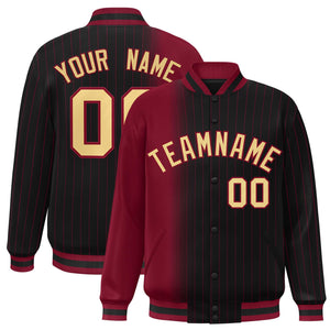 Custom Black Crimson Gradient Varsity Full-Snap Pinstripe Letterman Baseball Jacket