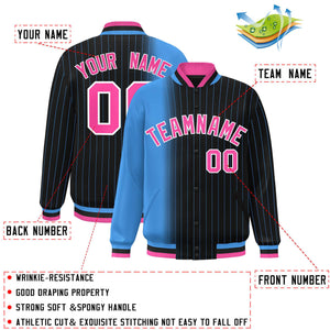 Custom Black Powder Blue Gradient Varsity Full-Snap Pinstripe Letterman Baseball Jacket