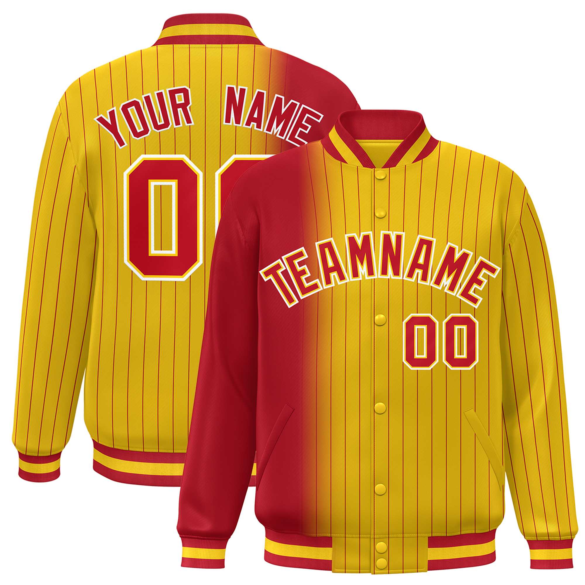 Custom Gold Red Gradient Varsity Full-Snap Pinstripe Letterman Baseball Jacket