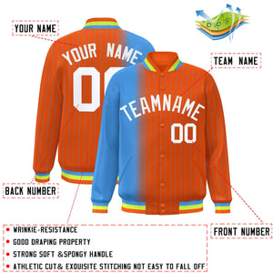 Custom Orange Powder Blue Gradient Varsity Full-Snap Pinstripe Letterman Baseball Jacket